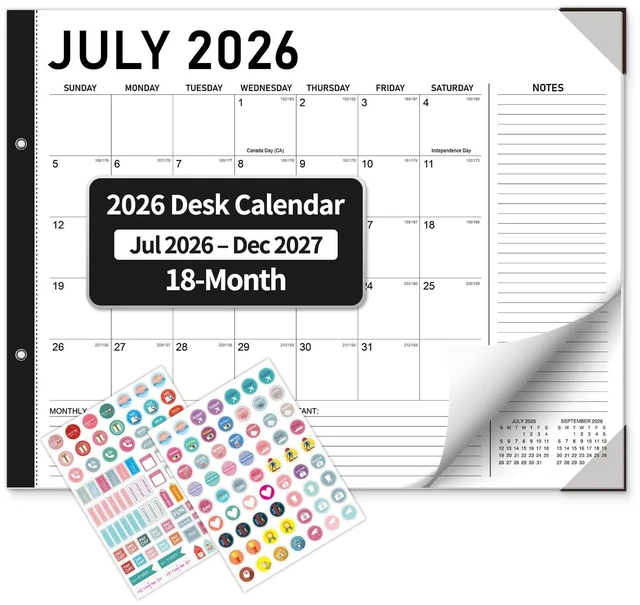 Main image of Large Desk Calendar 2026-2027 - 18-Month Jul 2026 - Dec 2027, 22x17in Minimalist Extra Large Desktop Calendar, Academic Calendar with Protection Corner, Stickers for Office School and Home