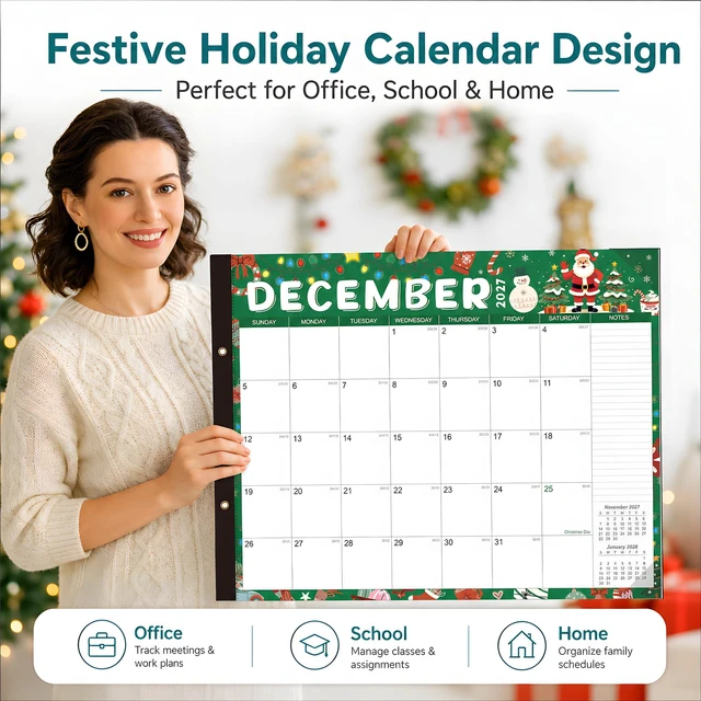 Alt view image 7 of 7 - Large Desk Calendar 2026-2027 - 18-Month Jul 2026 - Dec 2027, 22x17in Holiday Theme Extra Large Desktop Calendar, Academic Calendar with Protection Corner, Stickers for Office School and Home