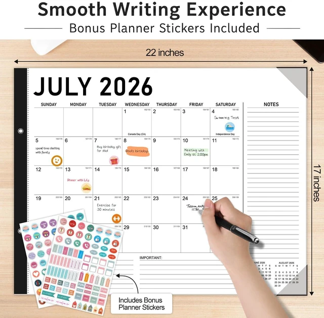 Alt view image 5 of 7 - Large Desk Calendar 2026-2027 - 18-Month Jul 2026 - Dec 2027, 22x17in Minimalist Extra Large Desktop Calendar, Academic Calendar with Protection Corner, Stickers for Office School and Home