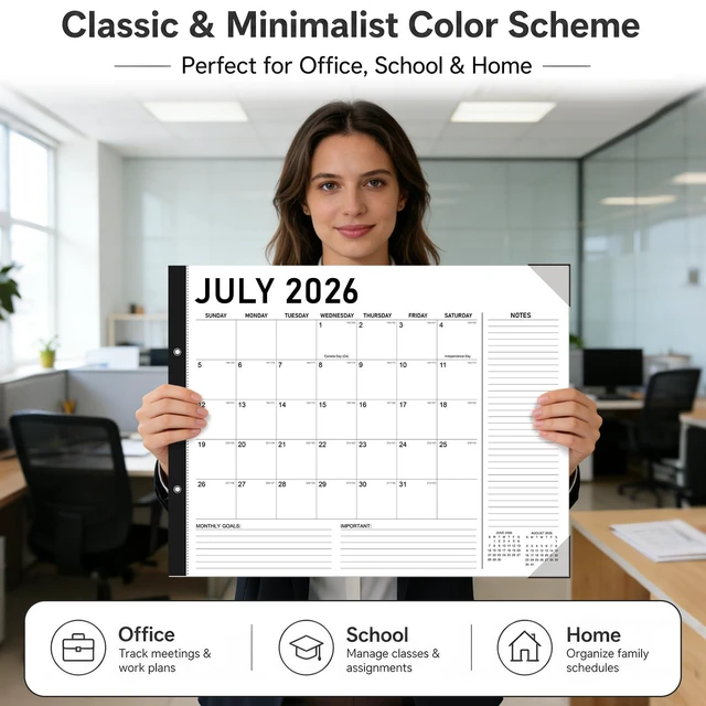Alt view image 6 of 7 - Large Desk Calendar 2026-2027 - 18-Month Jul 2026 - Dec 2027, 22x17in Minimalist Extra Large Desktop Calendar, Academic Calendar with Protection Corner, Stickers for Office School and Home