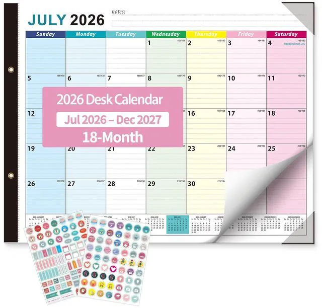 Main image of Large Desk Calendar 2026-2027 - 18-Month Jul 2026 - Dec 2027, 22x17in Colorful Extra Large Desktop Calendar, Academic Calendar with Protection Corner, Stickers for Office School and Home