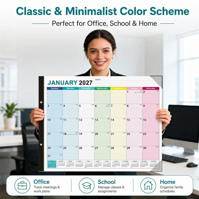 Alt view image 7 of 7 - Large Desk Calendar 2026-2027 - 18-Month Jul 2026 - Dec 2027, 22x17in Colorful Extra Large Desktop Calendar, Academic Calendar with Protection Corner, Stickers for Office School and Home