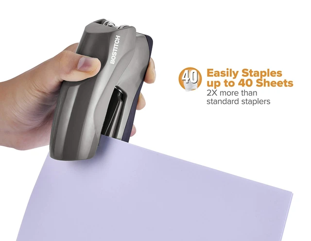 Alt view image 6 of 6 - Office Heavy Duty Stapler, 40 Sheet Capacity, No Jam, Half Strip, Fits into the Palm of Your Hand, For Classroom, Office or Desk, Gray