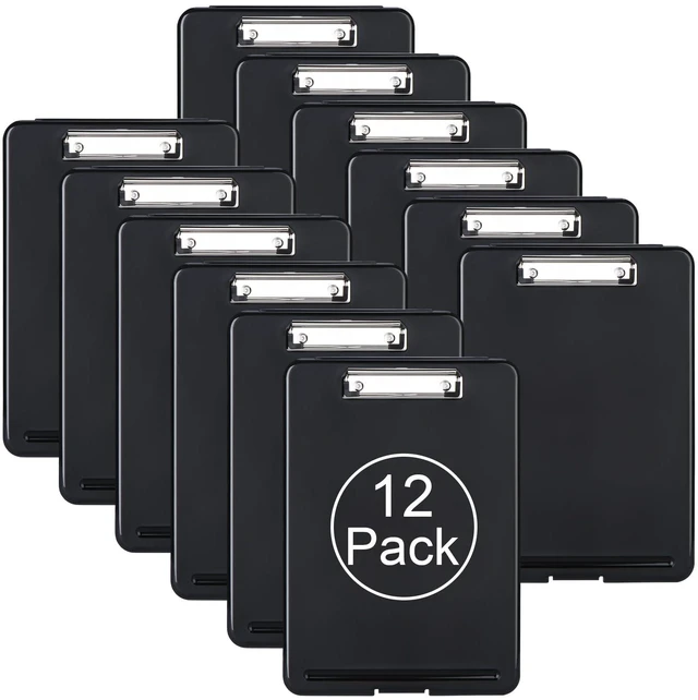 Main image of Plastic A4 Form Storage Box Case, Clipboard Case, Bulk clipboard Set Suitable for School, Utility, Industrial Office, Medical Personnel, Black, 12 Pack