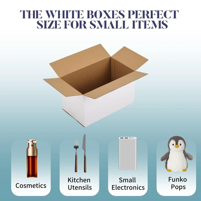 Alt view image 3 of 7 - Small Shipping Boxes 10x6x6 Set of 6 White Corrugated Cardboard, Box for Packaging Small Business Mailing Moving Gifts Wrap, Easy Assemble