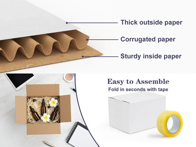 Alt view image 5 of 6 - Small Shipping Boxes 8x6x6 Set of 6 White Corrugated Cardboard, Box for Packaging Small Business Mailing Moving Gifts Wrap, Easy Assemble