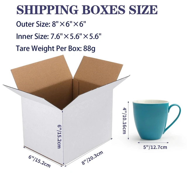 Alt view image 3 of 6 - Small Shipping Boxes 8x6x6 Set of 6 White Corrugated Cardboard, Box for Packaging Small Business Mailing Moving Gifts Wrap, Easy Assemble