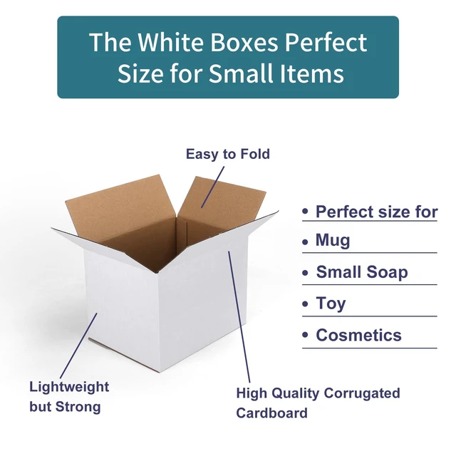 Alt view image 6 of 6 - Small Shipping Boxes 8x6x6 Set of 6 White Corrugated Cardboard, Box for Packaging Small Business Mailing Moving Gifts Wrap, Easy Assemble