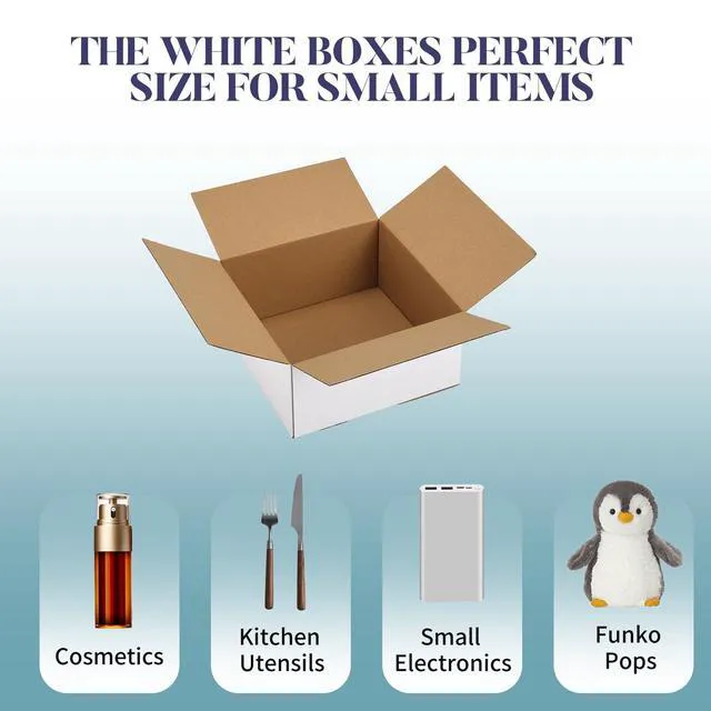 Alt view image 4 of 7 - Small Shipping Boxes 8x8x4 Set of 6 White Corrugated Cardboard, Box for Packaging Small Business Mailing Moving Gifts Wrap, Easy Assemble