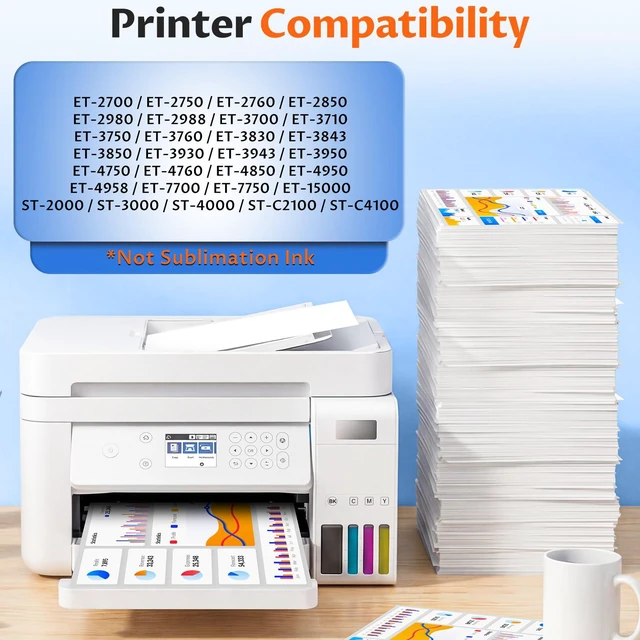 Alt view image 3 of 7 - Compatible for EPT502 Ink Refill Bottles Eco Tank ET-2850 3850 (5 Bottles) ET-15000 Replacement for EPT502 Ink for ET 2850 ET 3850 ET15000 ET4850 ET-2760 ET-3830 ET3843 ET-3760 ET2750