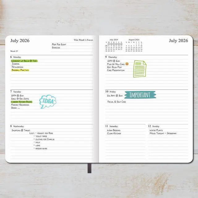 Alt view image 2 of 7 - 26-27 Academic Planner - Weekly and Monthly Planner, Jul 2026 - Jun 2027, Vegan Leather Cover, Elastic Closure, 7x9.25, Grey