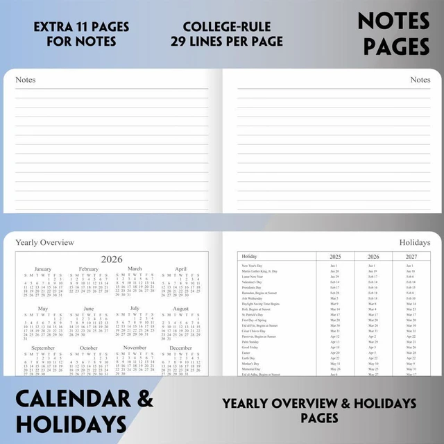 Alt view image 6 of 7 - 26-27 Academic Planner - Weekly and Monthly Planner, Jul 2026 - Jun 2027, Vegan Leather Cover, Elastic Closure, 7x9.25, Grey