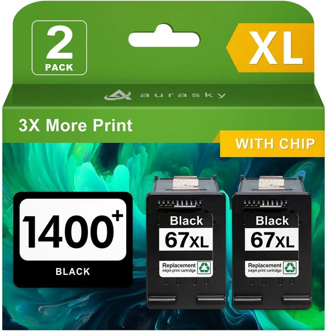 Main image of 67XL Black Ink Cartridge Replacement for HP Ink 67 HP67 XL HP67XL BK Compatible for Compatible for HP Deskjet 2700 2700e 2755e 2855e 2800e 2852e 2827e 4100e 4155e 4227e 4255e Envy 6055e 6455e Series