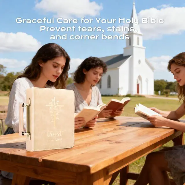 Alt view image 6 of 7 - Bible Cover Case for Women Leather Bible Bag Kit Church Book Holder Apricot Journaling Kit Portable Carrying Organizer with Gold-Foiled Cross, Handle, Tabs,Study Supply Christian Gifts for Lady