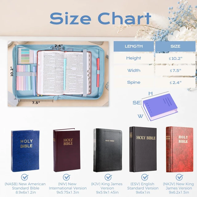 Alt view image 4 of 7 - Bible Cover Case for Women Leather Bible Bag Kit Church Book Holder Blue Flower Quilted Journaling Kit Portable Carrying Organizer w/Handle, Tabs, Study Supplies Christian Gifts for Woman Lady