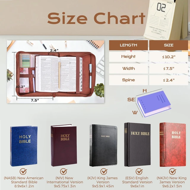 Alt view image 3 of 7 - Bible Cover Case for Women Leather Bible Bag Kit Church Book Holder Brown Journaling Kit Portable Carrying Organizer with Gold-Foiled Wreath, Handle, Tabs,Study Supply Christian Gifts for Lady