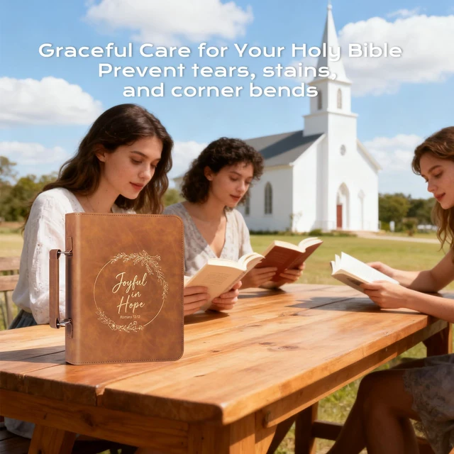 Alt view image 7 of 7 - Bible Cover Case for Women Leather Bible Bag Kit Church Book Holder Brown Journaling Kit Portable Carrying Organizer with Gold-Foiled Wreath, Handle, Tabs,Study Supply Christian Gifts for Lady