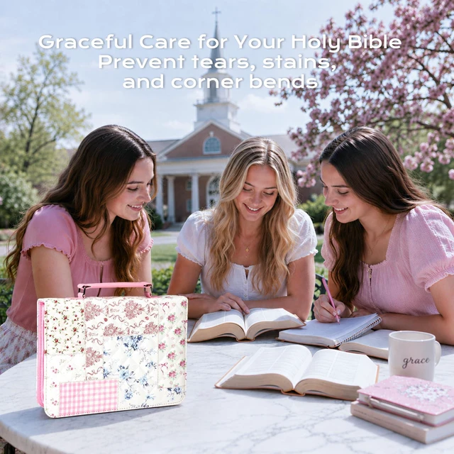 Alt view image 5 of 7 - Bible Cover Case for Women Leather Bible Bag Kit Church Book Holder Floral Patchwork Quilted Journaling Kit Portable Carrying Organizer w/Handle, Tabs, Study Supplies Christian Gifts for Woman