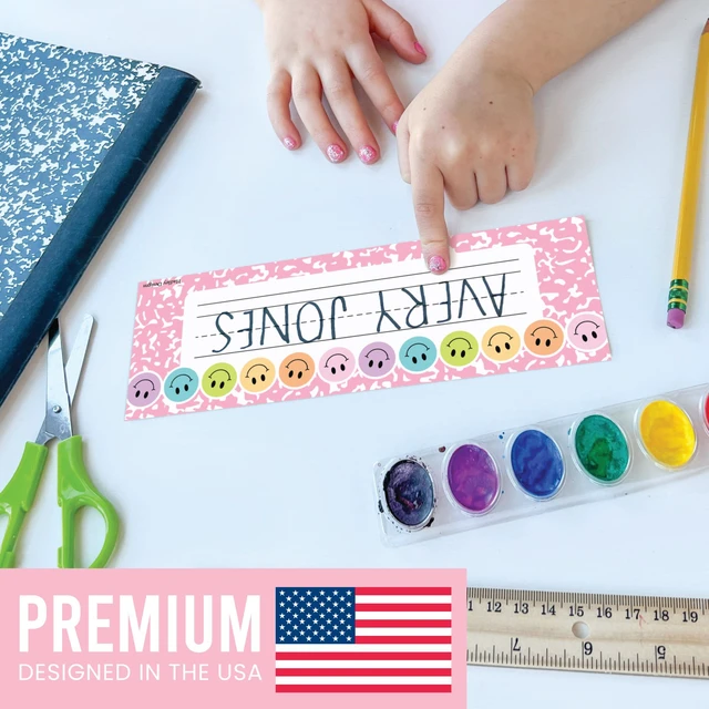 Alt view image 4 of 7 - Desk Name Tags for Classroom, 36pc Nameplate & Classroom Name Tags for Desk 9"x3" Name Plates for Classroom Decor, 1st-3rd Grade Kindergarten Preschool Must Haves, Smiley Cubby Labels Teacher Supplies