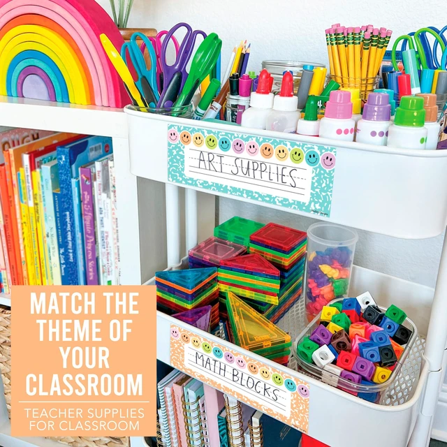 Alt view image 3 of 7 - Desk Name Tags for Classroom, 36pc Nameplate & Classroom Name Tags for Desk 9"x3" Name Plates for Classroom Decor, 1st-3rd Grade Kindergarten Preschool Must Haves, Smiley Cubby Labels Teacher Supplies