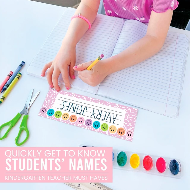 Alt view image 6 of 7 - Desk Name Tags for Classroom, 36pc Nameplate & Classroom Name Tags for Desk 9"x3" Name Plates for Classroom Decor, 1st-3rd Grade Kindergarten Preschool Must Haves, Smiley Cubby Labels Teacher Supplies