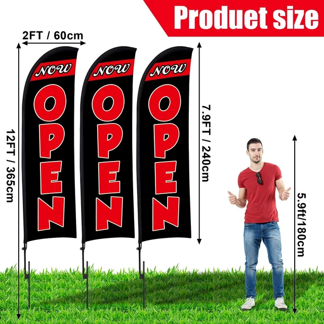 Alt view image 2 of 7 - 3 Sets 12 ft Now Open Feather Flag Pole Kit for Business Advertising Open Flag Banner Sign with Pole Kit Ground Stake and Portable Bag for Outside Ground