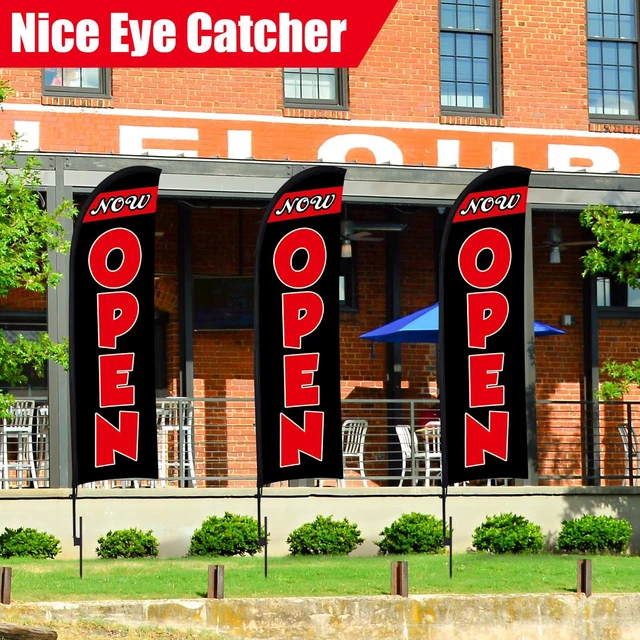 Alt view image 3 of 7 - 3 Sets 12 ft Now Open Feather Flag Pole Kit for Business Advertising Open Flag Banner Sign with Pole Kit Ground Stake and Portable Bag for Outside Ground