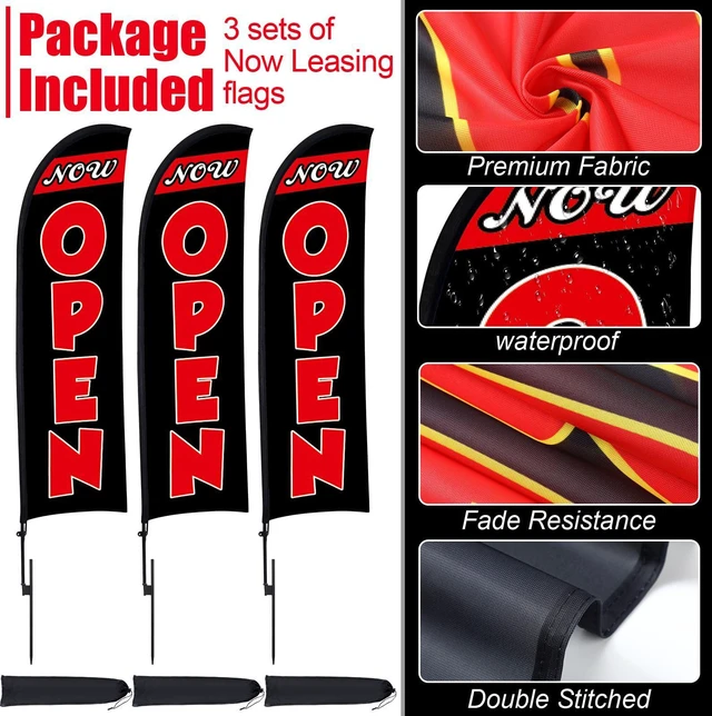 Alt view image 4 of 7 - 3 Sets 12 ft Now Open Feather Flag Pole Kit for Business Advertising Open Flag Banner Sign with Pole Kit Ground Stake and Portable Bag for Outside Ground