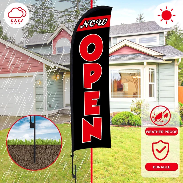 Alt view image 6 of 7 - 3 Sets 12 ft Now Open Feather Flag Pole Kit for Business Advertising Open Flag Banner Sign with Pole Kit Ground Stake and Portable Bag for Outside Ground