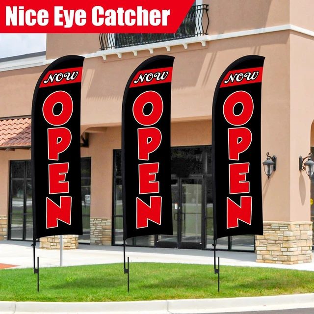Alt view image 5 of 7 - 3 Sets 12 ft Now Open Feather Flag Pole Kit for Business Advertising Open Flag Banner Sign with Pole Kit Ground Stake and Portable Bag for Outside Ground