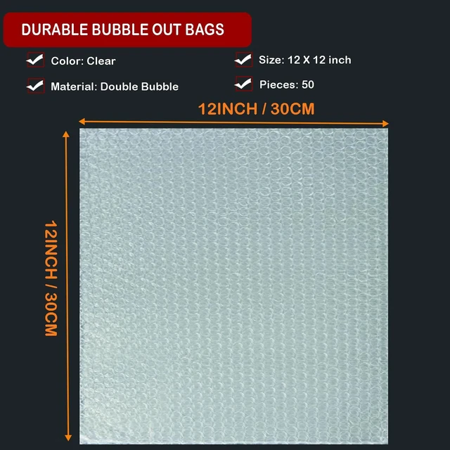 Alt view image 2 of 6 - 50Pcs Bubble Pouches Wrap, 12"x12" Clear Bubble Out Bags for Packing Double Walled Moving Supplies Bubble Bags for Fragile Dishes China Plates, Bubble Pouch Bags for Shipping Storage Wrapping