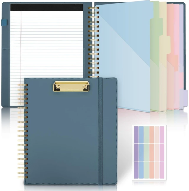 Main image of Storage Clipboard Folder with 6 Dividers & Refillable Notepad 6 Dividers with 12 Pockets for Letter Size, Spiral Clipboards Padfolio for Teacher Worker Nurse