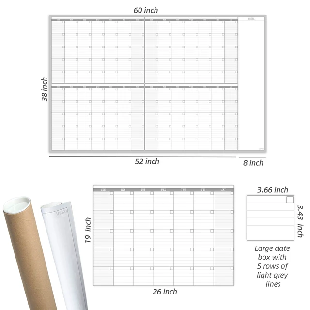 Alt view image 3 of 7 - Large Dry Erase Wall Calendar 60" x 38" - Premium New Laminate - Blank Undated, Reusable & Erasable 4 Month Planner -Classroom, Office, Project & Family Schedule