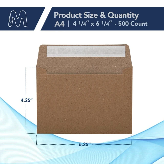 Alt view image 2 of 6 - MOS Kraft Invitation Envelopes A4 (4.25 x 6.25 Inch) 500 Pack, Self-Seal Heavyweight Brown Envelopes for 4x6 Cards, Photos, Greeting Cards, Rustic Wedding Invitations, Baby Shower