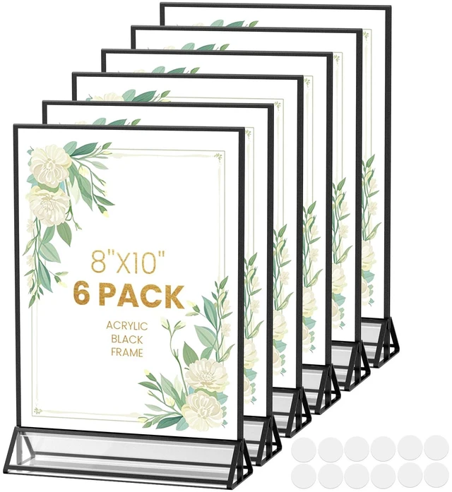 Main image of Black Frames 8X10 Acrylic Sign Holder Double-Sided Picture Frames Display Stand Menu Holder Flyer Holder for Menu, Wedding Table Number, Christmas Photos With Clear Stickers,6 Pack