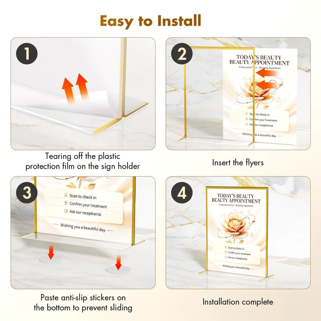 Alt view image 4 of 7 - Acrylic Sign Holder 8.5 x11 Gold Frames,Wedding Table Numbers Vertical Double-sided 8.5 by 11 Picture Frames,Display Stand with Sticky Dots Restaurant Menus,Flyers,Office Photos,6 Pack