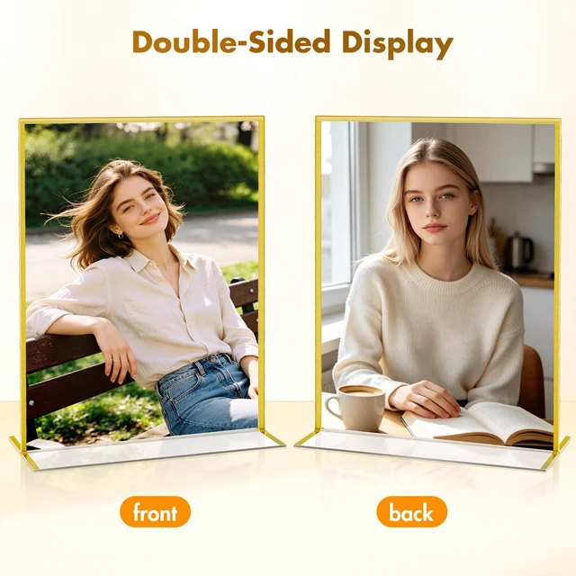 Alt view image 3 of 7 - Acrylic Sign Holder 8.5 x11 Gold Frames,Wedding Table Numbers Vertical Double-sided 8.5 by 11 Picture Frames,Display Stand with Sticky Dots Restaurant Menus,Flyers,Office Photos,6 Pack