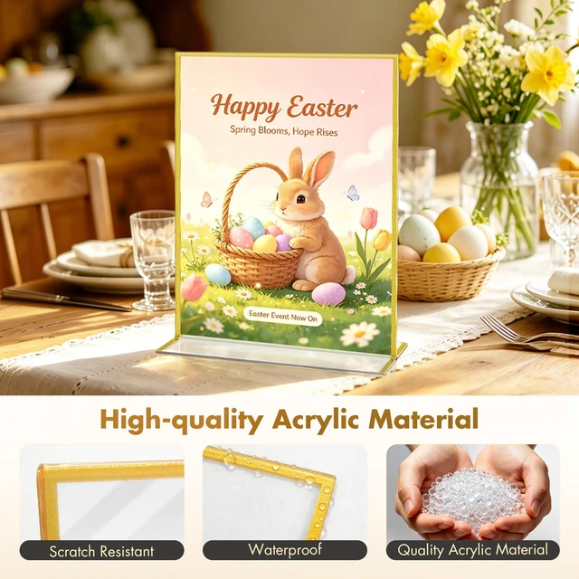 Alt view image 5 of 7 - Acrylic Sign Holder 8.5 x11 Gold Frames,Wedding Table Numbers Vertical Double-sided 8.5 by 11 Picture Frames,Display Stand with Sticky Dots Restaurant Menus,Flyers,Office Photos,6 Pack