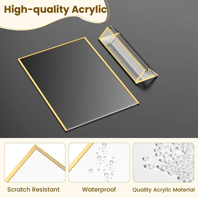 Alt view image 3 of 7 - Gold Frames 8X10 Acrylic Sign Holder Double-Sided Picture Frames 8x10 Frame for Menu,Wedding Table Number, Display Stand,Flyer Holder Christmas Photos With Removable Round Stickers,6 Pack
