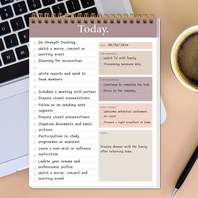 Alt view image 6 of 7 - To Do List Notepad 4pcs/Set, Daily Planner, 6.5" x 9.8" Undated 52 Sheets, Double Spiral, Waterproof Cover, Checklist Notepad, Office School Oraganized