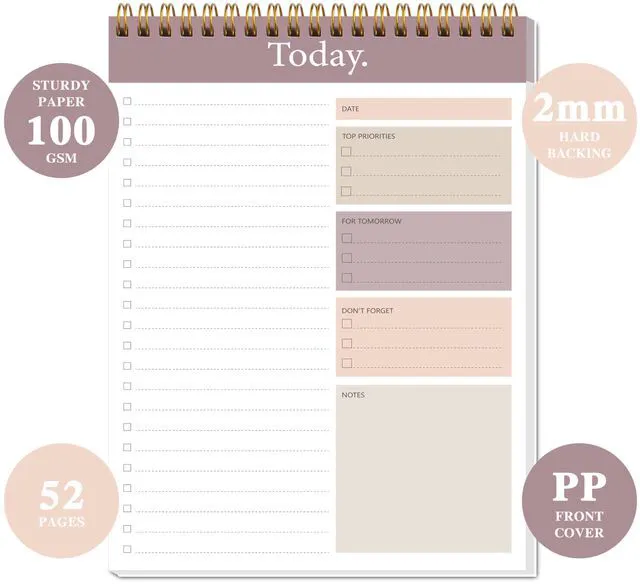 Alt view image 7 of 7 - To Do List Notepad 4pcs/Set, Daily Planner, 6.5" x 9.8" Undated 52 Sheets, Double Spiral, Waterproof Cover, Checklist Notepad, Office School Oraganized