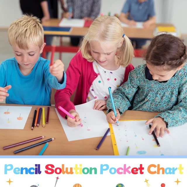 Alt view image 6 of 7 - Pencil Parking Pocket Chart, Classroom Wall Organizer, Novel Hanging Pencil Dispenser Holder, 32 Numbered Clear Slots, Magnetic Strip & Grommets, Student Back to School Supplies