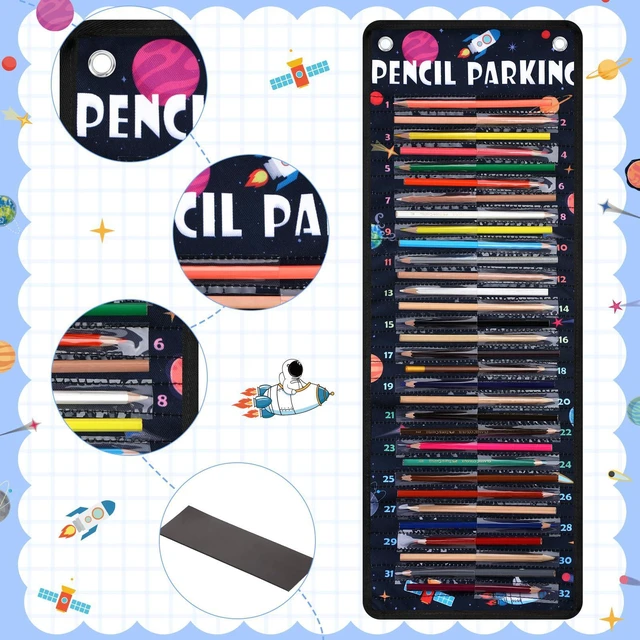 Alt view image 4 of 7 - Pencil Parking Pocket Chart, Classroom Wall Organizer, Novel Hanging Pencil Dispenser Holder, 32 Numbered Clear Slots, Magnetic Strip & Grommets, Student Back to School Supplies