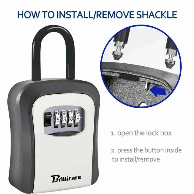 Alt view image 4 of 7 - 2 Pack Key Lock Box, Waterproof 4 Digits Combination Lockbox with Removable Shackle, Wall Mount Resettable Key Hider, Upgraded Large Password Boxes for Car House Office Apartment Keys-Grey