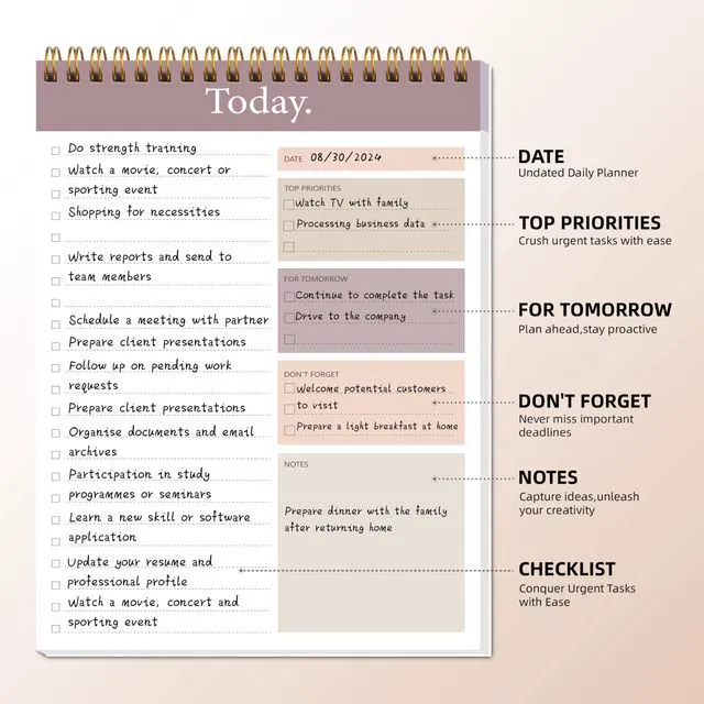 Alt view image 2 of 7 - To Do List Notepad 4pcs/Set, Daily Planner, 6.5" x 9.8" Undated 52 Sheets, Double Spiral, Waterproof Cover, Checklist Notepad, Office School Oraganized