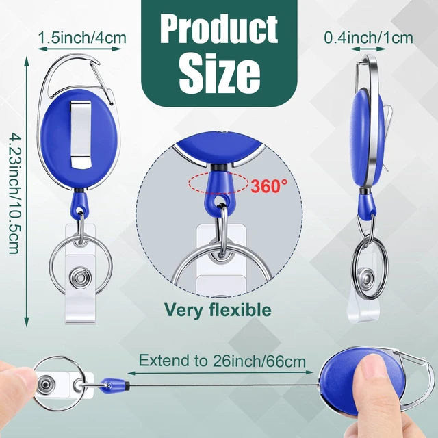 Alt view image 2 of 7 - 100 Pack Retractable Badge Holder Reel with Clip,13 Colors Key Ring Attachment, Heavy Duty Reel for ID Cards, For Office Nurses Doctors Employees Students, Bulk Pack with Clip