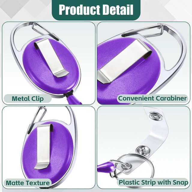 Alt view image 4 of 7 - 100 Pack Retractable Badge Holder Reel with Clip,13 Colors Key Ring Attachment, Heavy Duty Reel for ID Cards, For Office Nurses Doctors Employees Students, Bulk Pack with Clip