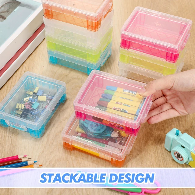 Alt view image 4 of 6 - 50 Pcs Plastic Crayon Box with Lid 4.8 x 3.4 x 1.6, Multi Colors Small Crayon Storage Containers Bulk, for Office School Classroom, Art Crafts Pen Pencil Organizers, Back to School Supplies