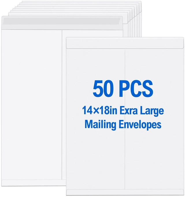 Main image of 50 Pcs 14'' x 18'' Large Mailing Envelopes 32lb with Gummed Flaps White Heavyweight Kraft Paper, Catalog Jumbo Size for Documents, Office Storage and Organizing Supplies