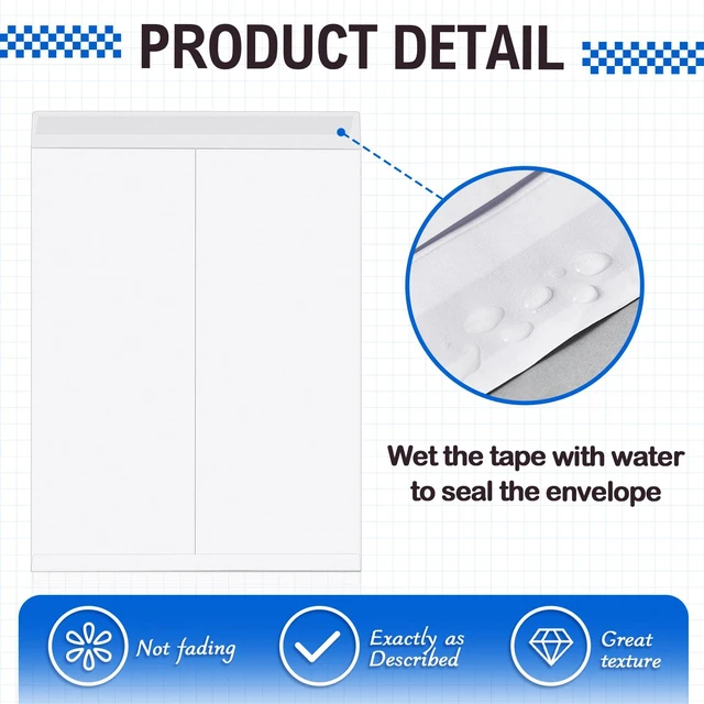 Alt view image 2 of 6 - 50 Pcs 14'' x 18'' Large Mailing Envelopes 32lb with Gummed Flaps White Heavyweight Kraft Paper, Catalog Jumbo Size for Documents, Office Storage and Organizing Supplies